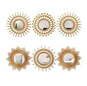 6 Pcs Mirrors for Wall Decor, Small Circle Sun Mirrors Espejos Decorative Wall Art Entryway Mirror Hanging Circle Mirror for Wall Home Decor Bathroom Bedroom Living Room (Gold,Classic
