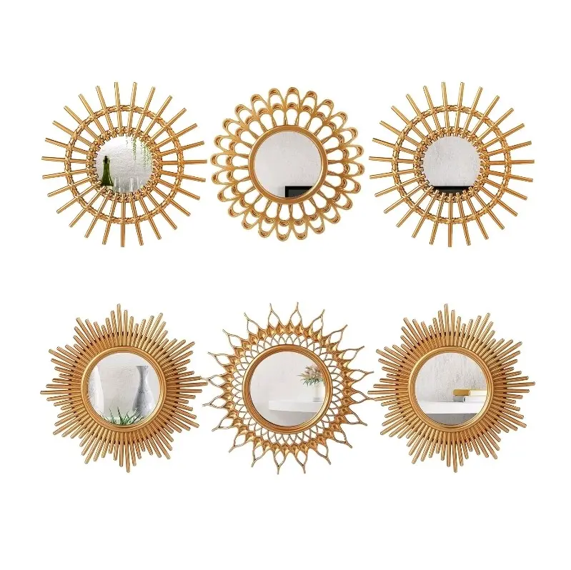6-Pack Durable Round Gold Classic Wall Mirrors, Decorative Wall Decoration for Home Entryway Bathroom Bedroom, Ideal Gift for Home Improvement