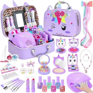 PERRYHOME Kids Makeup Kit for Girls 4-6, Kids Makeup Sets for Girls 5-8 Unicorn Real Washable Cosmetic Set with Mirror, Toddlers Birthday Princess Toys for 3 4 5 6 7 8 9 10 11 12 Year Old (Purple)