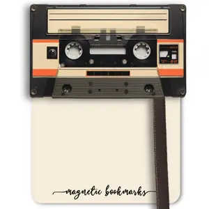 Cassette Tape Magnetic Bookmark with Ribbon - Superior Quality, Generous Width, Strong Magnetic Grip