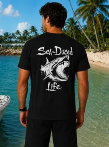 Sea~Duced Life Shark Men's Graphic Tee Coastal Fishing Shirt Beach & Boat Lifestyle Apparel Shark Lover Gift