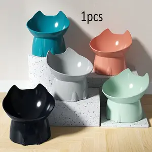Pet Cat High Foot Bowl, Cervical Protection Design, Anti-Tip Slanted Food Bowl, Convenient Pet Feeding, Easy to Use