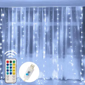 Window Curtain String Lights, 300 LED 8 Lighting Modes Fairy Lights USB Powered, Waterproof Lights for Christmas Bedroom Party Wedding Home Garden Wall Decorations (White)