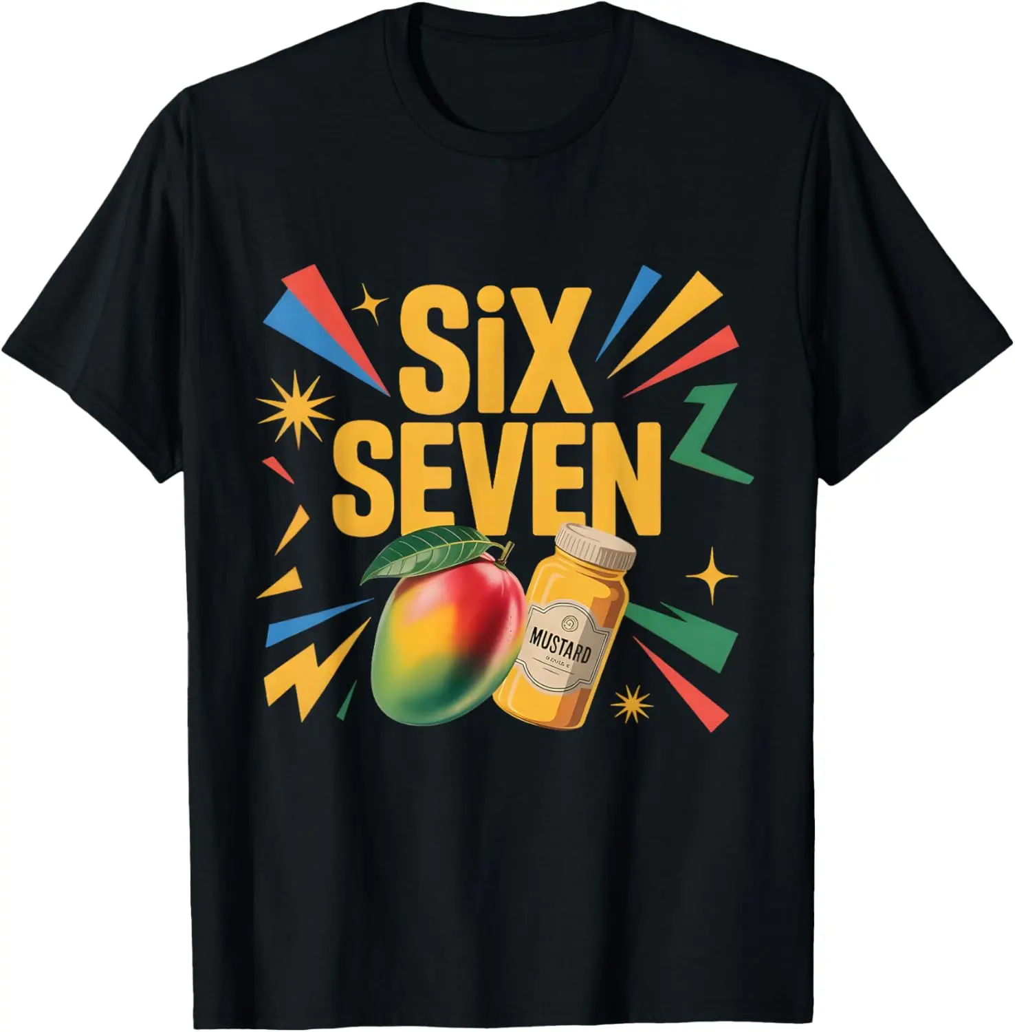 100% Cotton Unisex Six Seven Mango Mustard Funny Retro Graphic T
