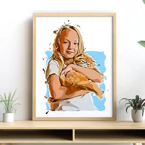 Custom Portrait of Yourself and your Pet in Cartoon Framed Matte Paper 8x10" Decor Poster Cartoon Wall Decor Photo Print