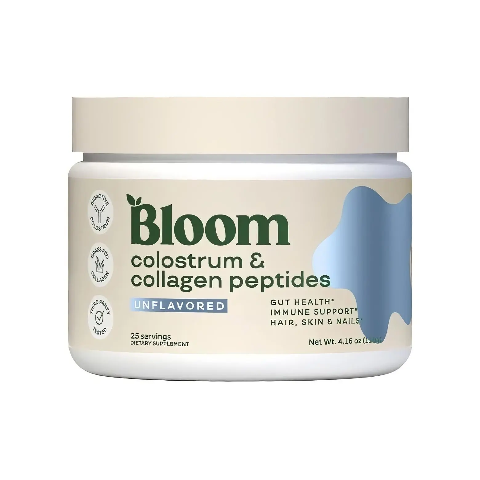 Bloom Colostrum & Collagen Peptides Unflavored 25 Servings for Gut Health Immune Support Hair Skin Nails