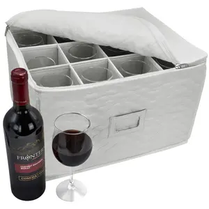 Stemware Storage Chest - Deluxe Quilted Case Glass Organiser Beige Boxes