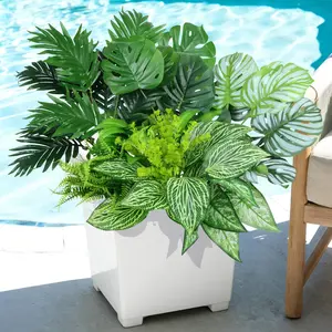 10 Bundles Large Artificial Greenery Plants Outdoor UV Resistant, Faux Areca Palm & Monstera Leaf Bushes Shrubs for Planters, Window Box, Front Porch, Garden Patio Indoor Outside Spring Decor