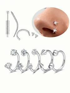 Hypoallergenic Cz Horseshoe Nose Ring, Stainless Steel 18/20 Gauge 8mm Round, Inner Thread Design, for Nose and Tragus Piercing, Includes Wear Tool, Nose Piercing Jewelry