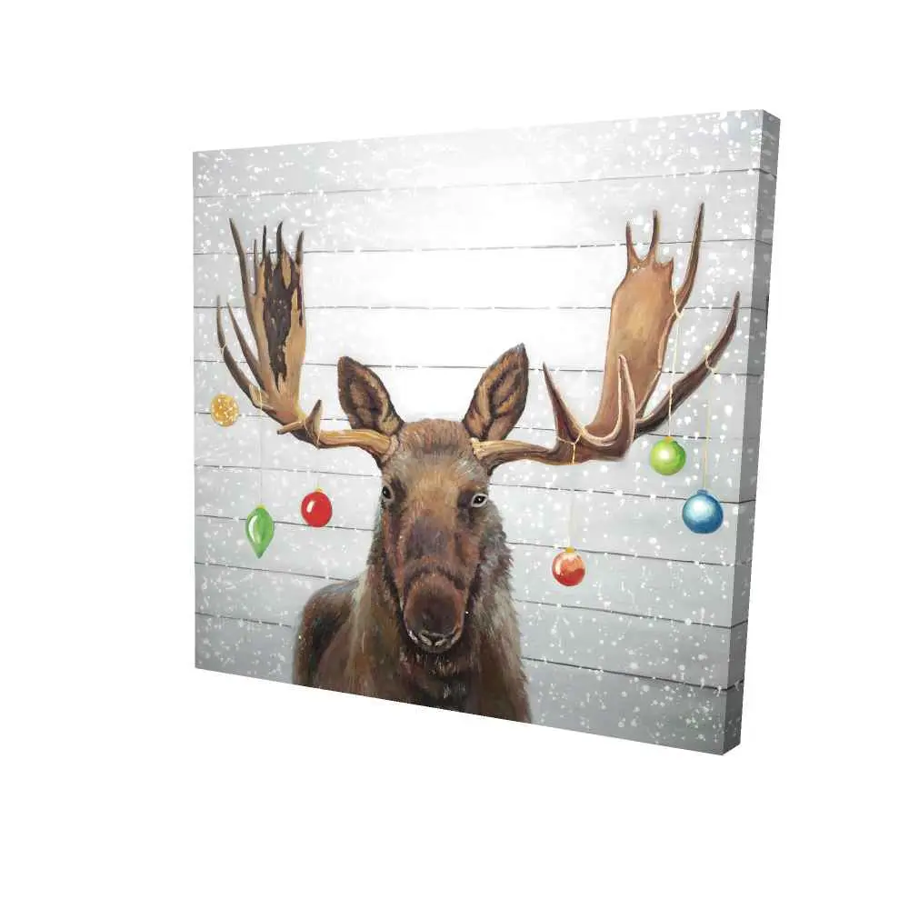 360 Stand Rustic Christmas Canvas Decoration, 36x36 in. Deer with Ornaments Artwork, Festive Home Decor Gift for Holiday Settings, Moose, Square, Christmas Decorations, Holiday Decorating