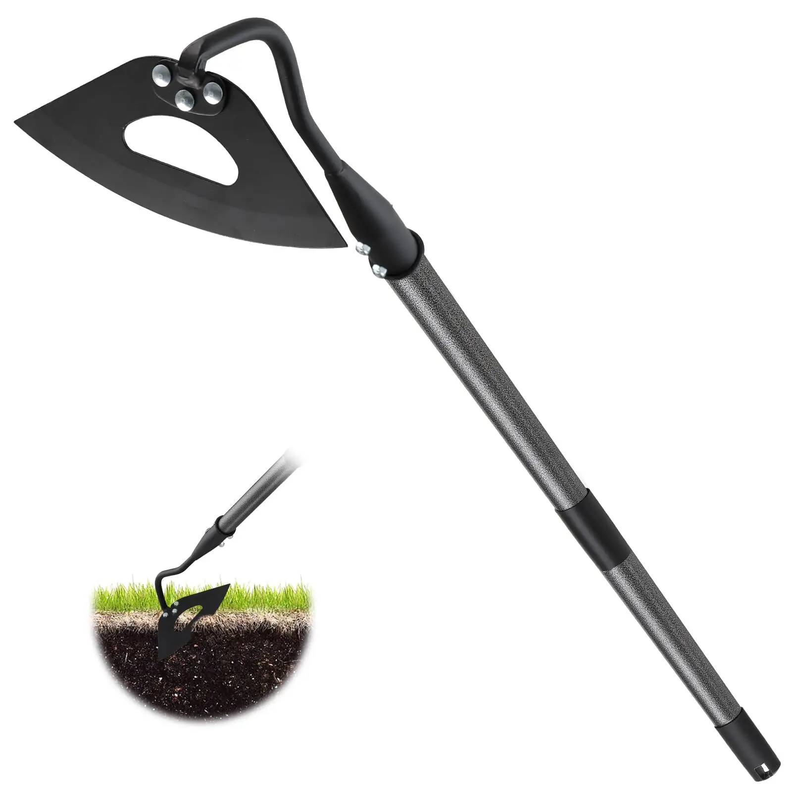 Hardened Hollow Hoe with Adjustable Handle -Heavy Duty Garden Hoes for Weeding Loosening Soil Digging Planting Ridging, Handy Hoe Garden Tool