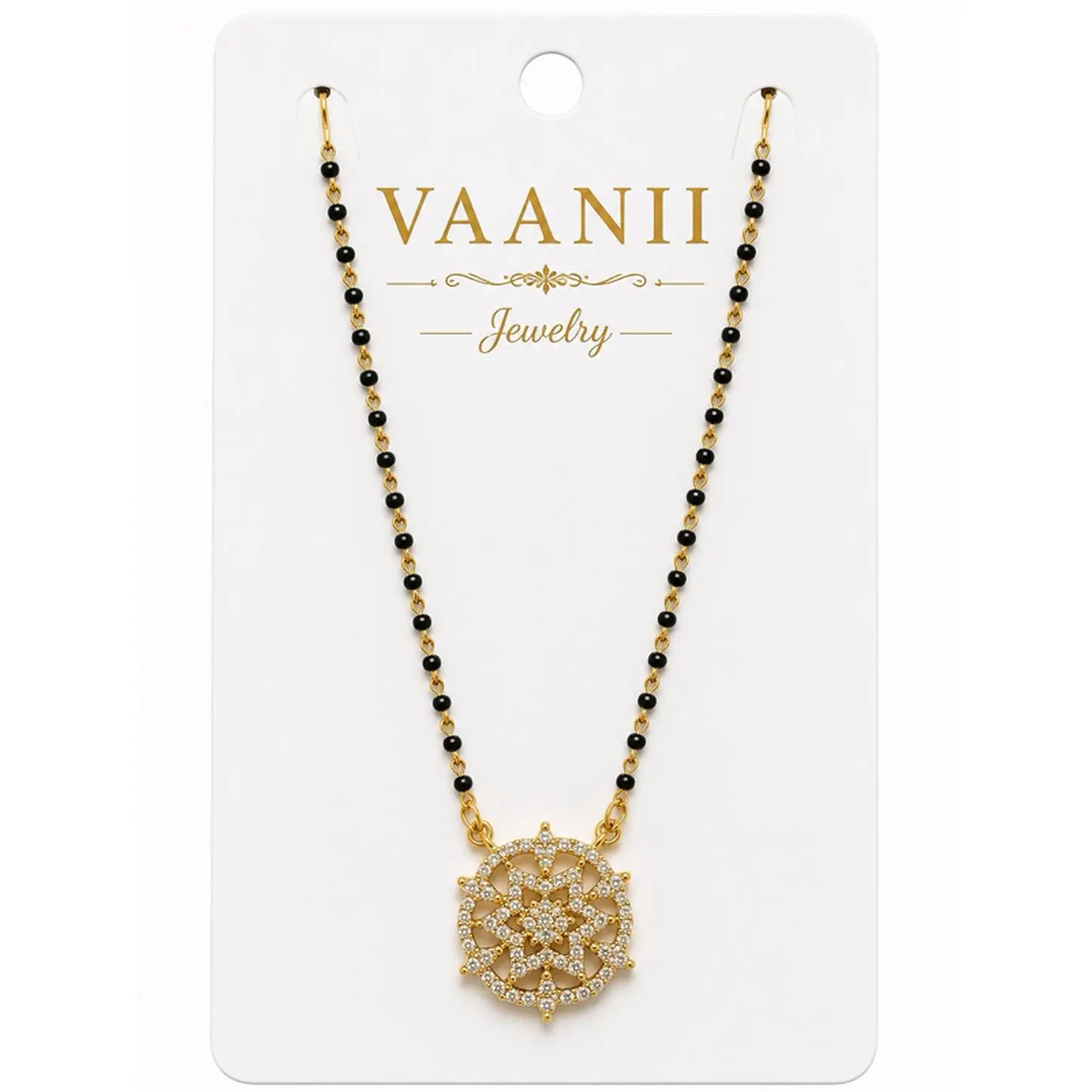 Vaanii Jewelry Daily Use Mangalsutra with Black Beads and Gold Tone Pendant for Everyday Wear