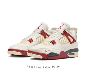 Off White Red Gray Genuine Leather & Breath Mesh Mid Top Basketball Sneakers, Vintage Cream Rubber Outsole, Cushioned Air Midsole, Padded Ankle Collar, Unisex Hip Hop Streetwear Skate & Daily Casual Athletic Shoes