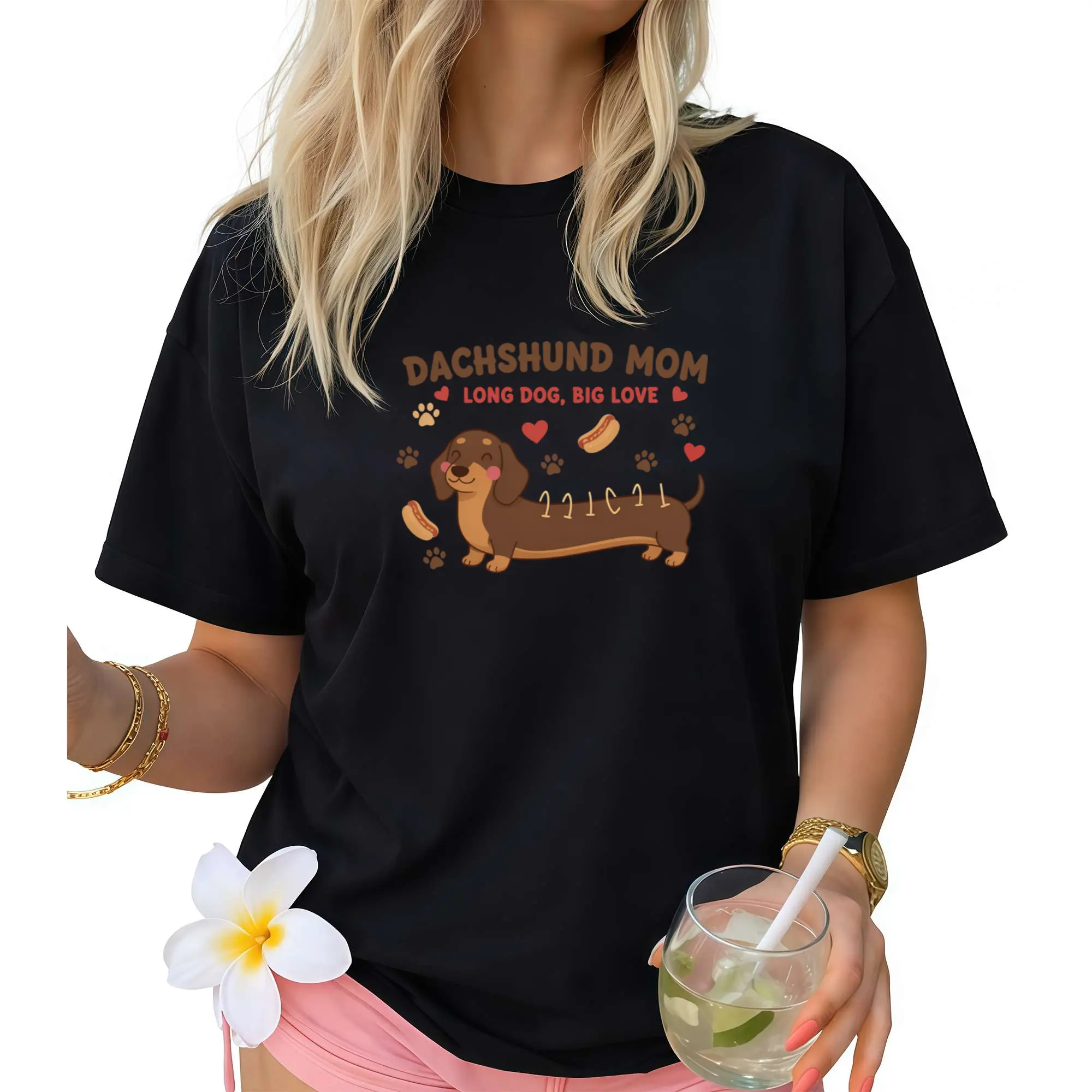 Dachshund Mom T-Shirt for Women | Cute Doxie Graphic Tee, Long Dog Big Love, Funny Pet Lover Gifts, Casual Short Sleeve, Summer Tops,Crew Neck