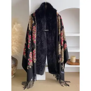 Women's Boho Paisley Pattern Shawl Wrap, Fall & Winter Fitted Lightweight Outerwear, Warm Versatile Stylish Accessory, Paisley Print Shawl