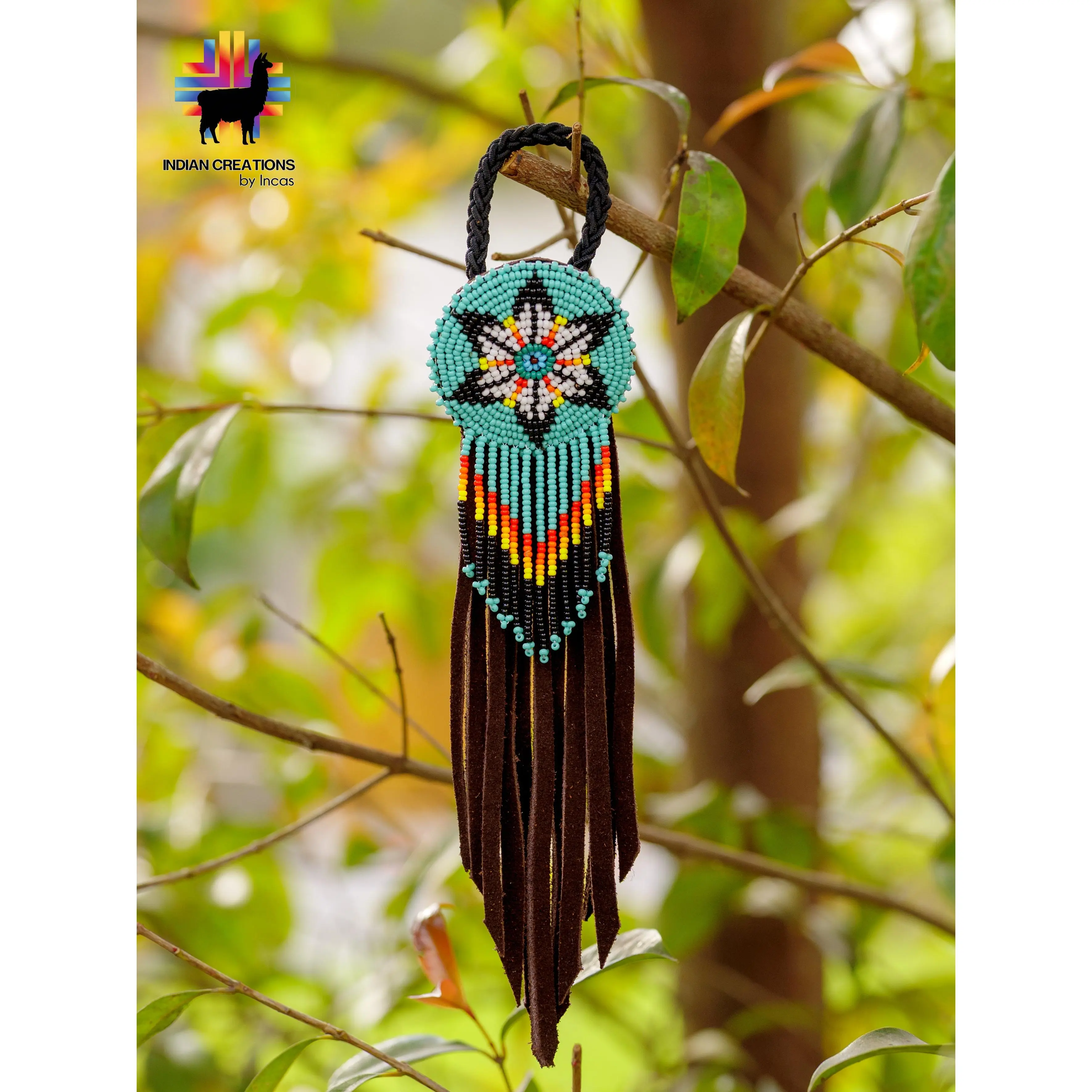 Handmade Leather Hair Tie. Beaded Hair accessories. Made in Ecuador. Boho and Chic.