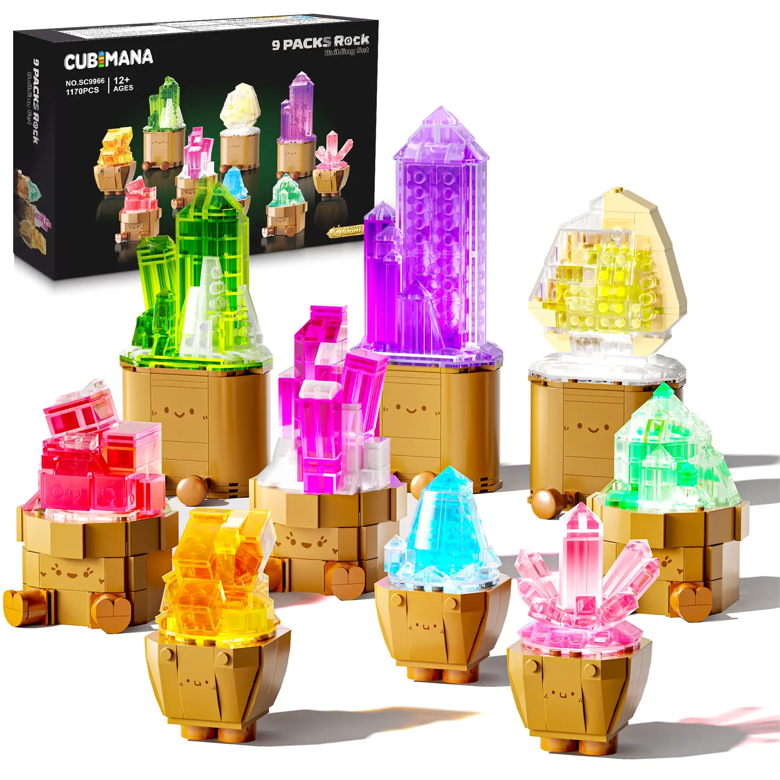 CUBIMANA 9-Pack Colorful Rock Flower Plants Building Block Model Set, STEM Building Blocks for Adults & Kids Aged 12+