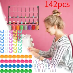 142Pcs Bobbins Thread Buddies Set Sewing Thread Spool Organizer Including 70 Bobbin Holders Clips, 32 Bobbins Thread Spool Huggers and 40Pcs Bobbin Clips Holder for Embroidery Quilting Sewing