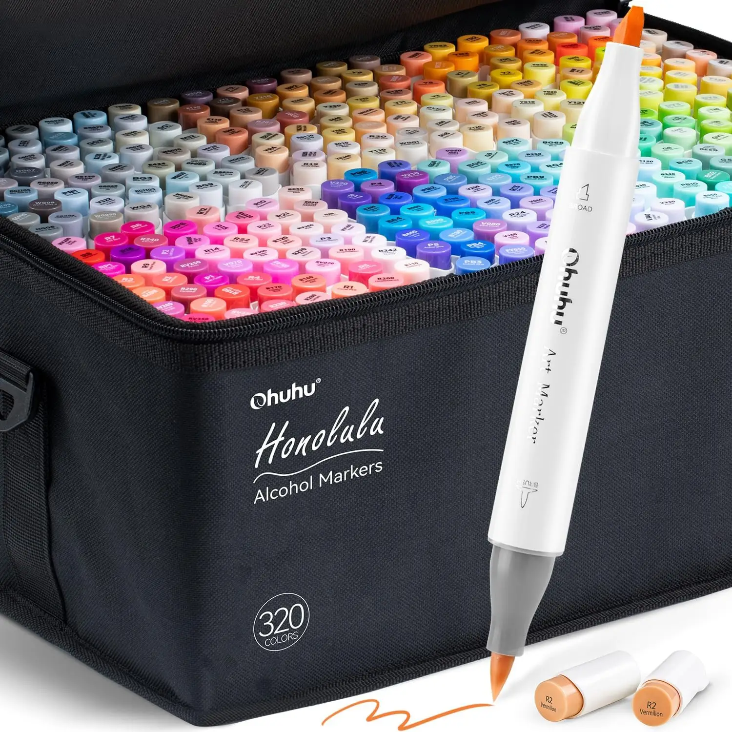 Ohuhu Honolulu 320-Color Refillable Alcohol Markers – Double Tips, Brush & Chisel Tips, Perfect for Artists, Coloring, & Illustration