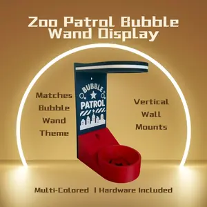 Zoo Patrol Vertical Wall Mount Display for Theme Park Bubble Wands | 3D Printed Multi-Color Holders + Hardware Included
