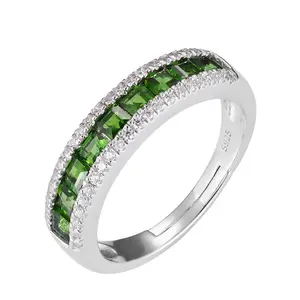 S925 sterling silver Natural Diopside ring adjustable size, with White zircon high quality setting Engagement Ring, Elegant and for Women, Girl friend, Brides, Grils as Wedding&Birthday Gift, Perfect for Daily Wear and Party, Valentine's Day Gift