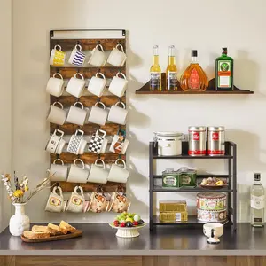 Mug Racks for Wall,Set of 3, 24-Hook Large Coffee Mug Holder Wall Mounted, Rustic Wood Coffee Mug Rack Display Organizer for Kitchen, Home,Bar, Coffee Station