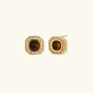 Golden Octagon Studs | Stones and Gems by Saday