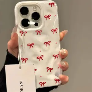 Red Bow Dots Folds Texture Phone Case For iPhone 11 Funda iPhone 17 13 14 15 16 Pro Max 12 Plus 14promax Shockproof Soft Cover