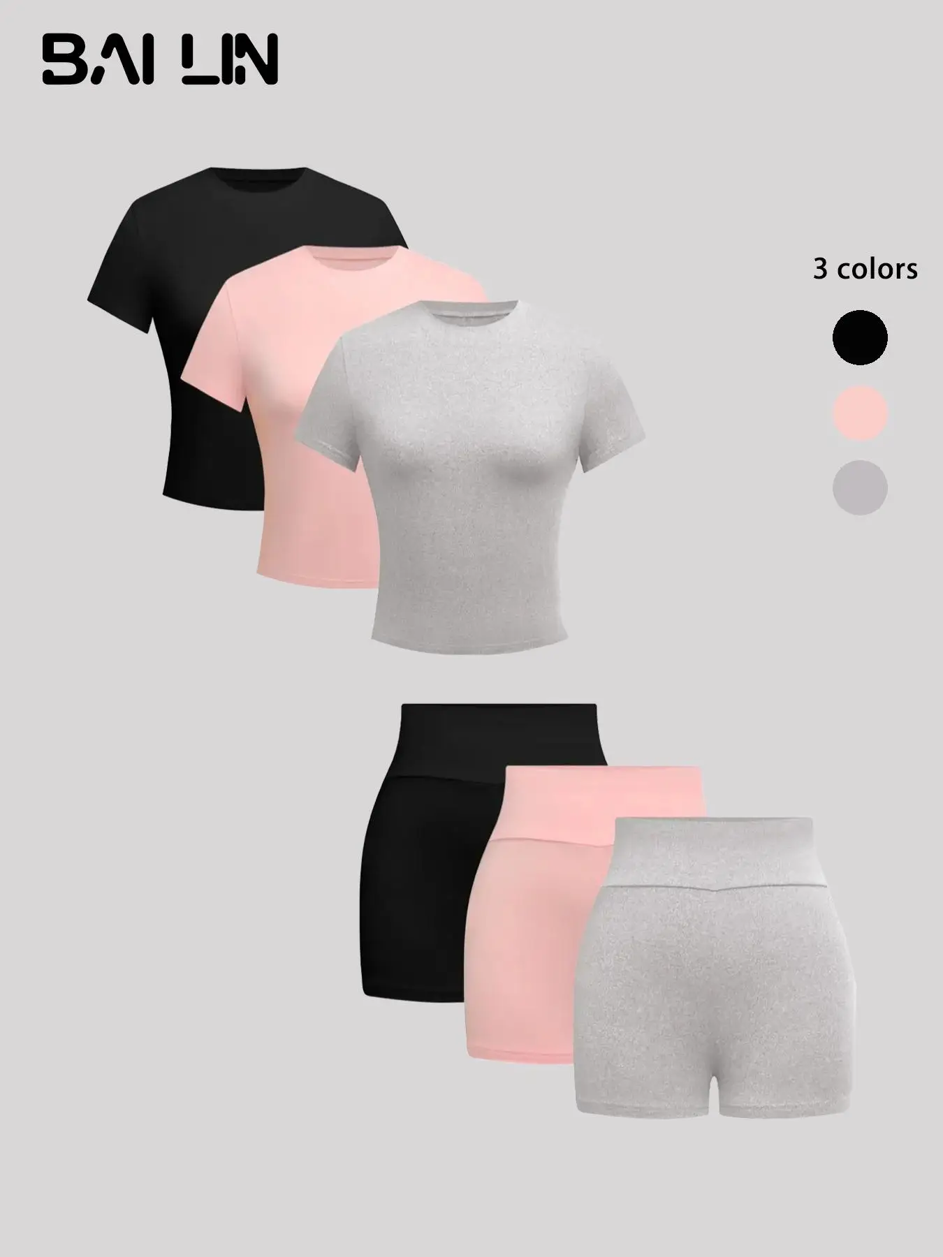 Women's Solid Round Neck Tee & Skinny Shorts Set, Casual Short Sleeve T-shirt & Short Leggings, Ladies Summer Clothes