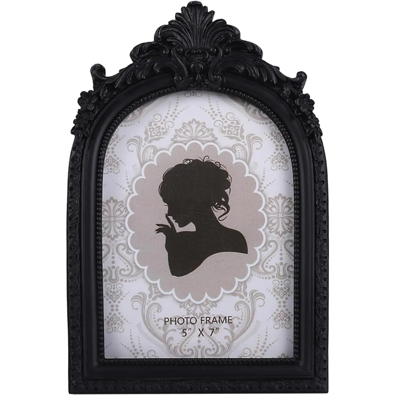5x7 Black Gothic Retro Photo Frame - Traditional Synthetic Bronze Patterned Handcrafted Arched Border with Glass, Tabletop & Wall Mount for Home Decor