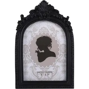 5x7 Black Gothic Picture Frame - Antique, Handcrafted Arched Border with Glass, Tabletop & Wall Mount for Home Decor Photo Gallery Art