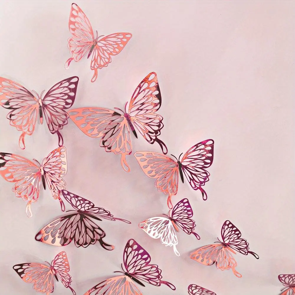 12 Pcs/Set 3D Wall Stickers Hollow Butterfly for Kids Rooms Home Wall Decor DIY Mariposas Fridge stickers Room Decoration Decorative Stickers Wall Decorations