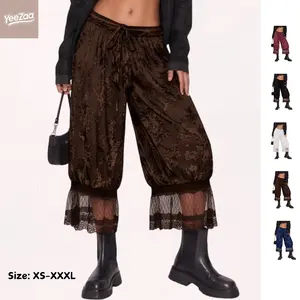 YeeZaa Lace Bloomer Pants for Women Capri Yoga Pants Y2k Elastic Waist Lace Patchwork Pettipants Ruffle Long Going Out Streetwear Lightweight Flared Slips Pants Pajama Bottoms 2026 Spring Summer Fashion Forever Young Bloomer Pants