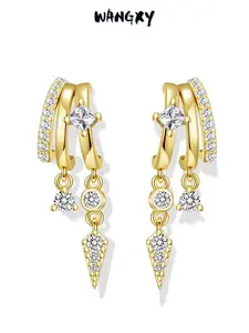WANGXY 18K Gold Plated Triple Huggie Stacked Earrings for Women Gold Chain Drop Dangle Earrings CZ Earrings Trendy Dainty Jewelry Gift