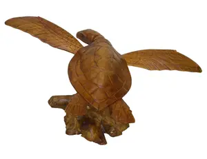 WorldBazzar Hand Carved Mahogany SEA Turtle ON Coral Log Drift Wood