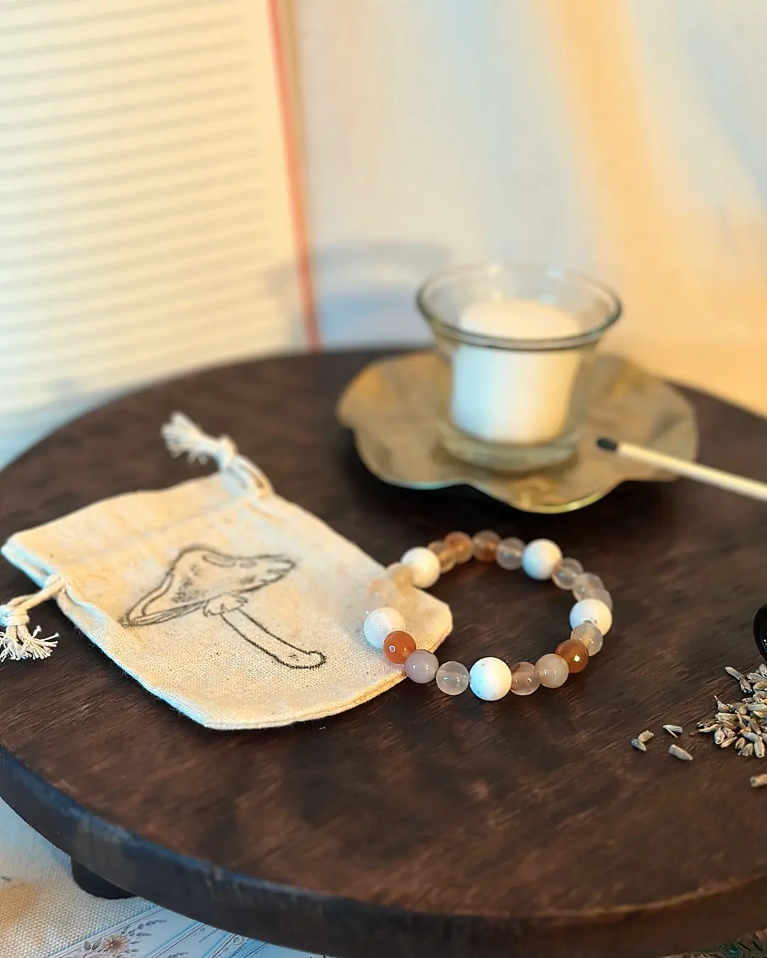 Root & Rhythm Ember Orange Agate & Moonstone Handmade Gemstone Stretch Bracelet