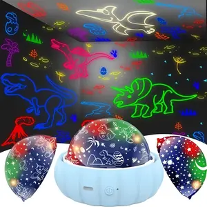 Dinosaur and Galaxy Projection Lamp - Bedroom Decor, Christmas Gift for Kids,Options 3-in-1 Star Projector Night Light - 360° Rotation, 4-Color Changing