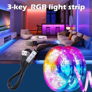 USB Powered LED Light Strip with 3-key Remote Control, RGB Color Changing Light Strip, Adjustable Color & Brightness Light for Home Decoration