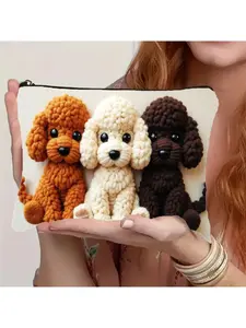 Cute 3D Crochet Poodle Bag - Kawaii Poodle Dog Makeup Organizer with Smooth Zipper, Portable Travel Toiletry Case & Pencil Pouch Suitable for Women, Girls, Teens - Adorable Crochet Dog Design, Portable Organizer