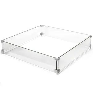 BARTON 29.5"x29.5" Square Tempered Glass Outdoor Fire Pit Wind Shield, Modern Flame Guard with Aluminum Alloy Brackets for Patio Outdoor Fire Protection & Safety