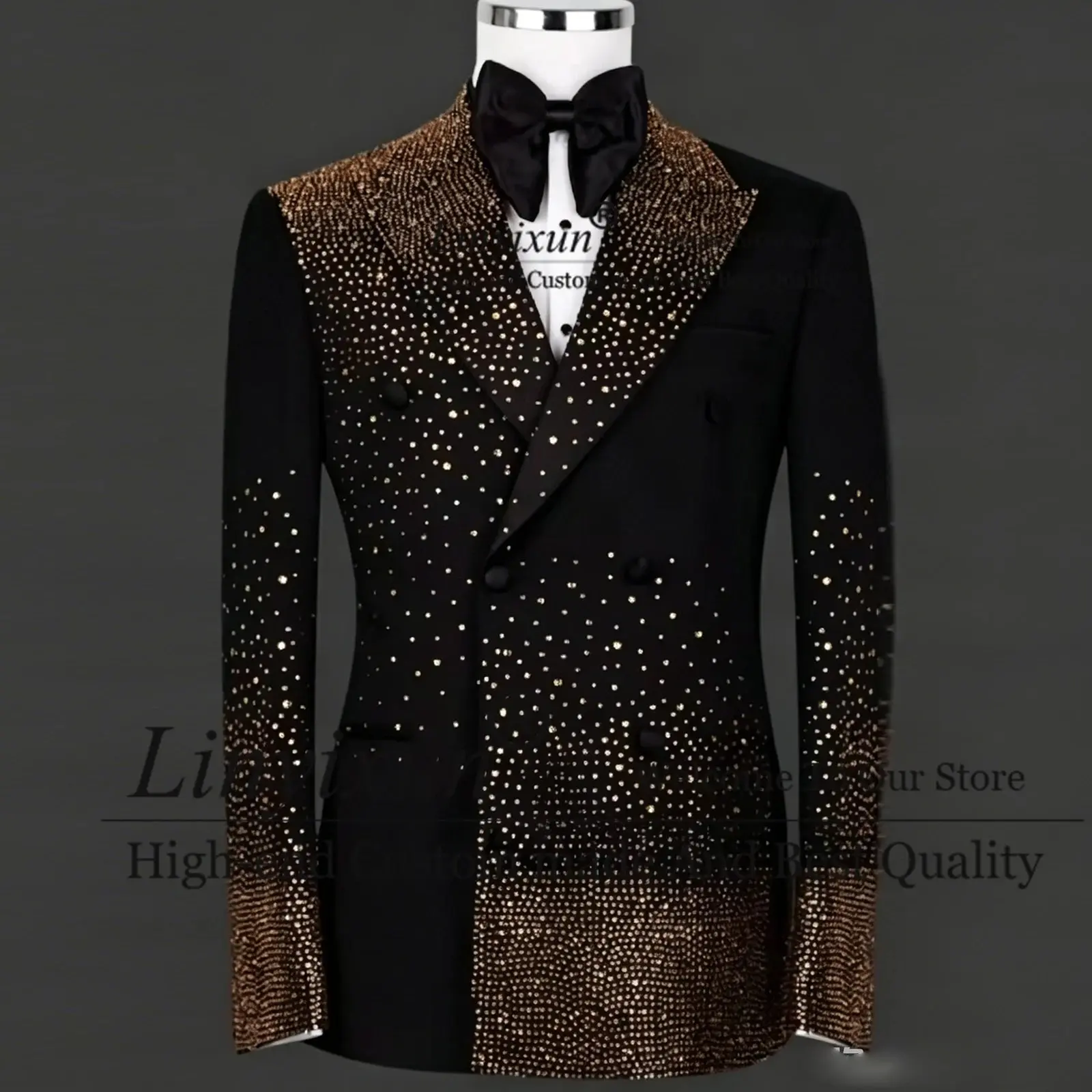 Luxury Peak Lapel Full Rhinestone Tuxedo Men's Suit 2 Piece Set Wedding Prom Party Formal Suit Slim Fit Custom Made ropa hombre