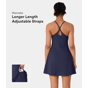 Halara Everyday Softlyzero️ plush Backless 2-in-1 Flare Activity Dress-Wannabe-Longer Length & Adjustable Straps