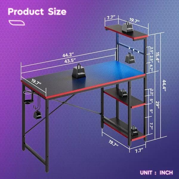 Bestier 44" Gaming Desk with RGB LED Light–Reversible 4-Tier Storage Shelves, Hooks, Cup holder and Magnets Bestier 44" Gaming Desk with RGB LED Light–Reversible 4-Tier Storage Shelves, Hooks, Cup holder and Magnets