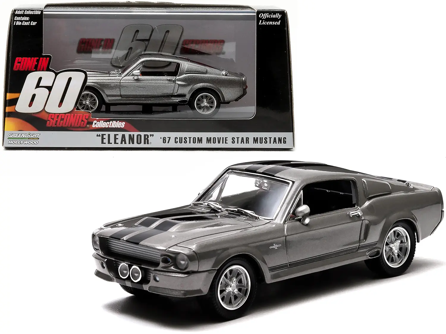 1967 Ford Mustang Custom "Eleanor" Gray Met. w/ Black Stripes "Gone in 60 Seconds" (2000) Movie 1/43 Diecast Model by Greenlight