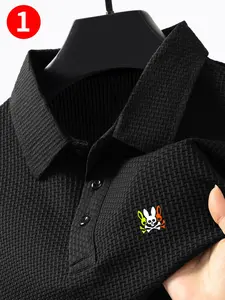 Men's Summer High-End Polo Shirt, Cool Comfortable Skull Rabbit Print, New Twill Fabric, Casual Sports Leisure, Short Sleeve, Fitted, Available in Multiple Colors