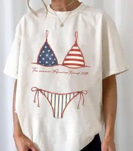 Comfort Colors USA Bikini Shirt - Vintage America 250th Anniversary Graphic Tee, Trendy Red White Blue 4th of July Swimsuit T-Shirt