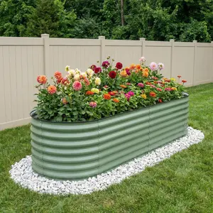 YJ-Garvee Galvanized Metal Raised Garden Bed 8x4x2 ft with Open Bottom, Rust-Resistant Steel Planter Box for Vegetables, Flowers, and Herbs, Easy Assembly Outdoor Garden Bed in Green