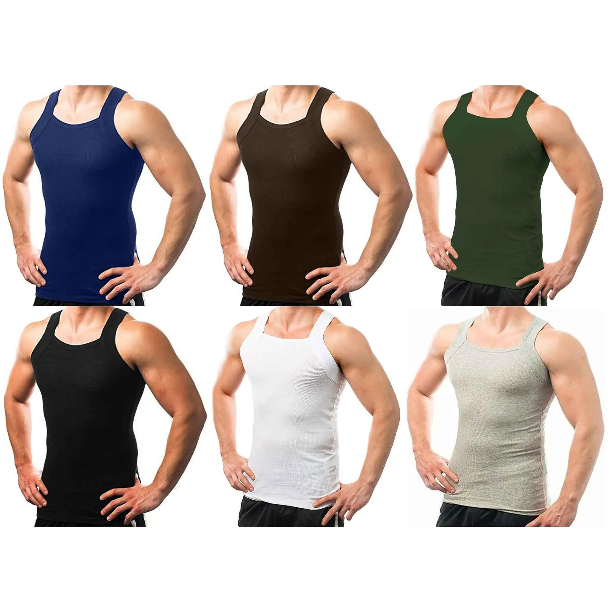 Men's Classic Simple Soft Breathable Sleeveless Vest G-Unit Style Square Cut Tank Top Set, 6-Pack, Cotton-Spandex Fabric, Strap Design, Sports Menswear Underwear, Stretchy, Sweat