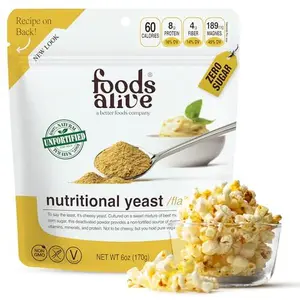 Foods Alive Non-Fortified Premium Nutritional Yeast Flakes, 6 ounce Unfortified vegan cheese powder seasoning