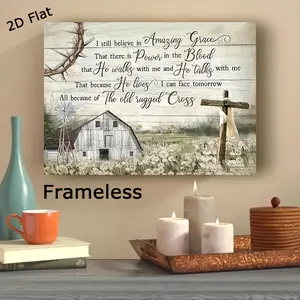 Inspirational Christian Canvas Wall Art in a 2D Flat Design Without a Frame, Featuring a Rustic Barn And Windmill Landscape Poster. Measuring 12X16 Inches